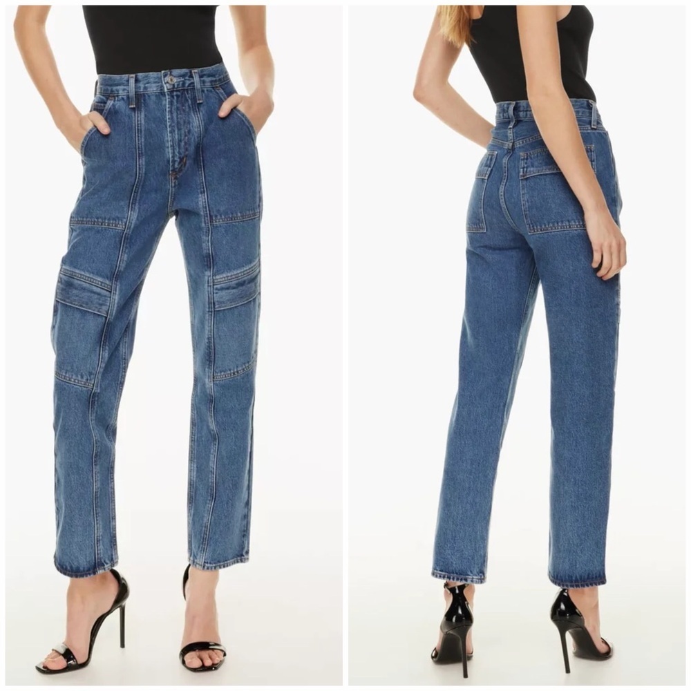 Agolde Womens Cooper Cargo Blue Denim High Rise Straight Leg Jeans Size 25